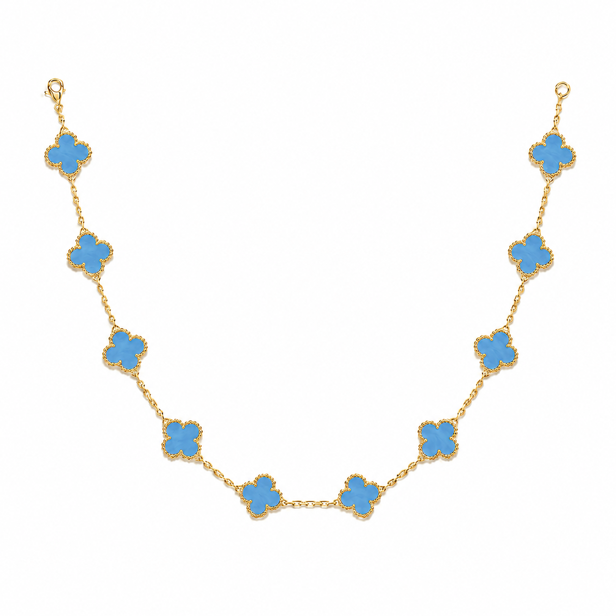 10 Motif Clover Leaf Necklace, 925 Silver, 18K Gold Plated