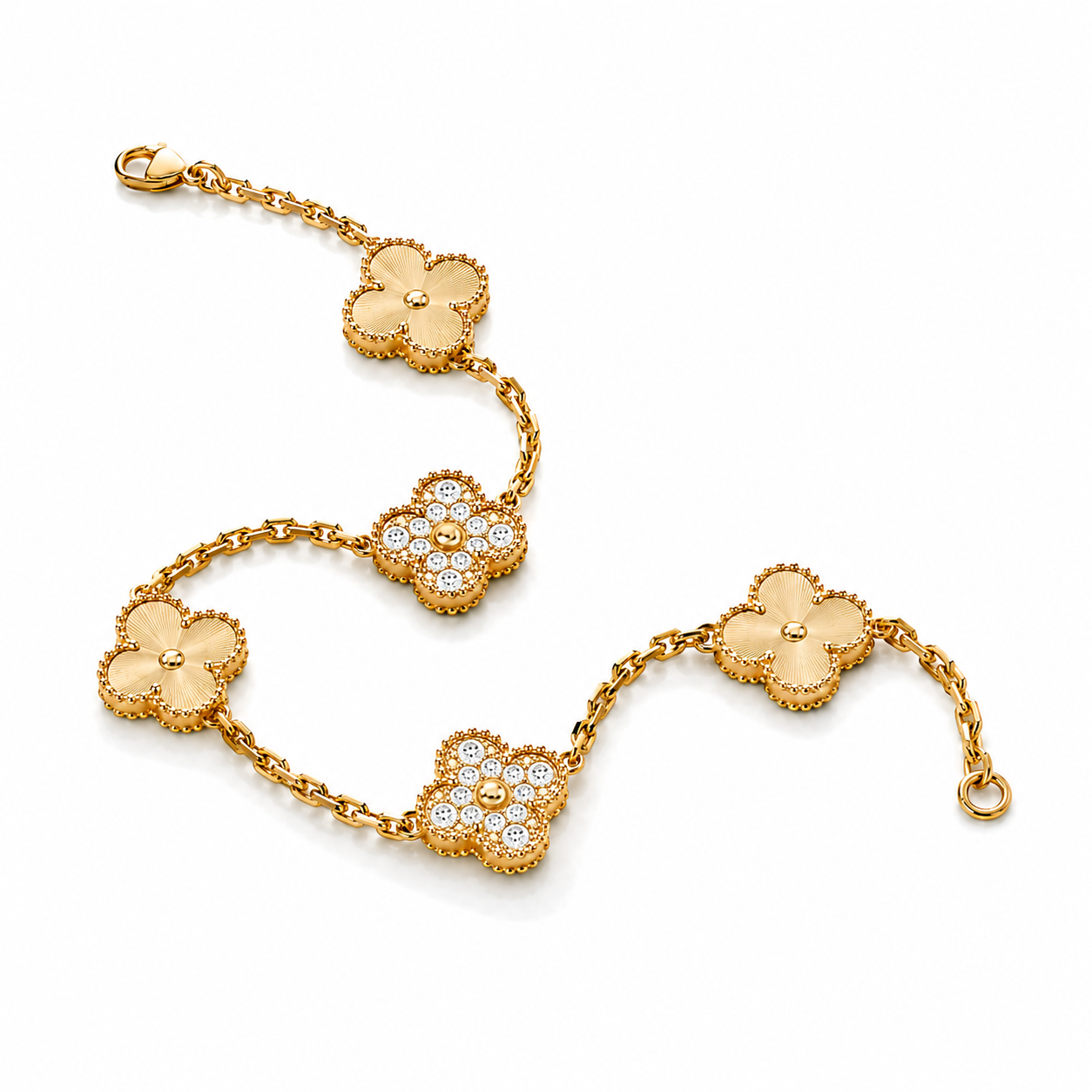925 Silver, Lucky Clover Leaf Bracelet, 18K Gold Plated