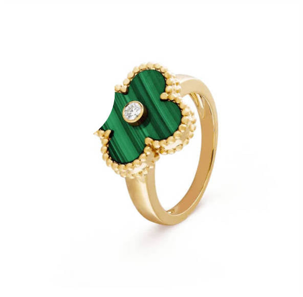 Green malachite clover leaf ring with 18K gold plating