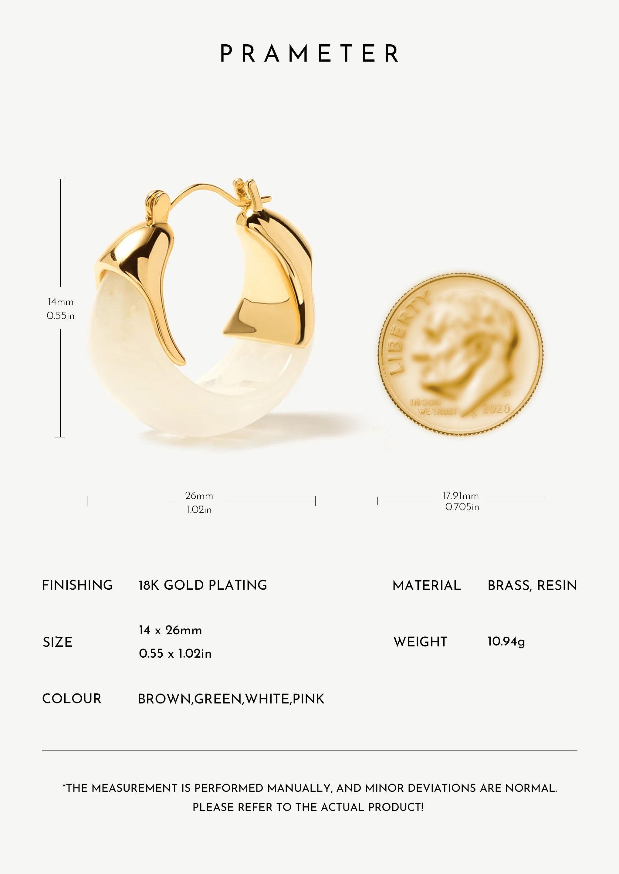 18K Gold-Plated Brass Sculptural Resin Hoop Earrings