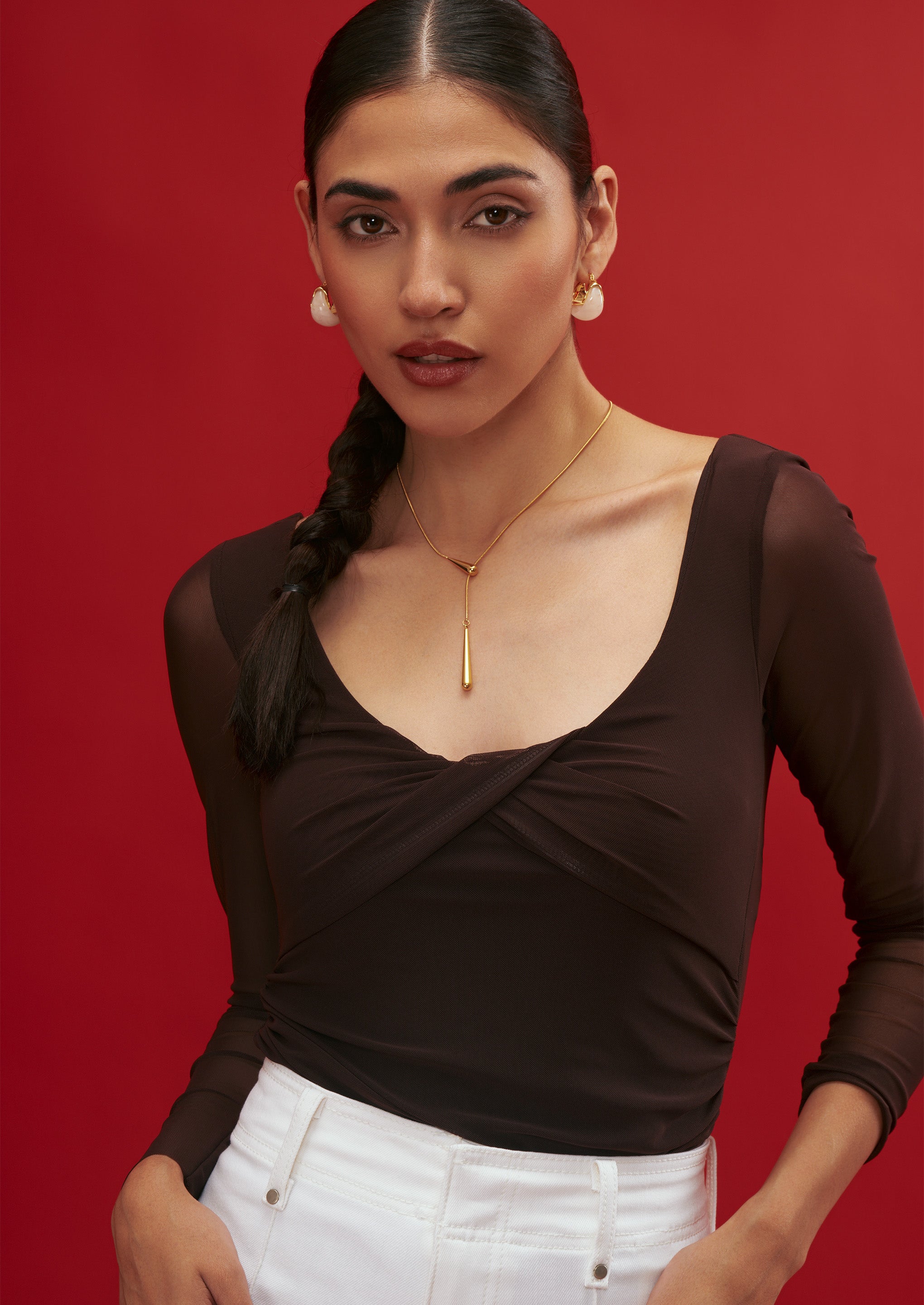 18K Gold-Plated Brass Sculptural Resin Hoop Earrings