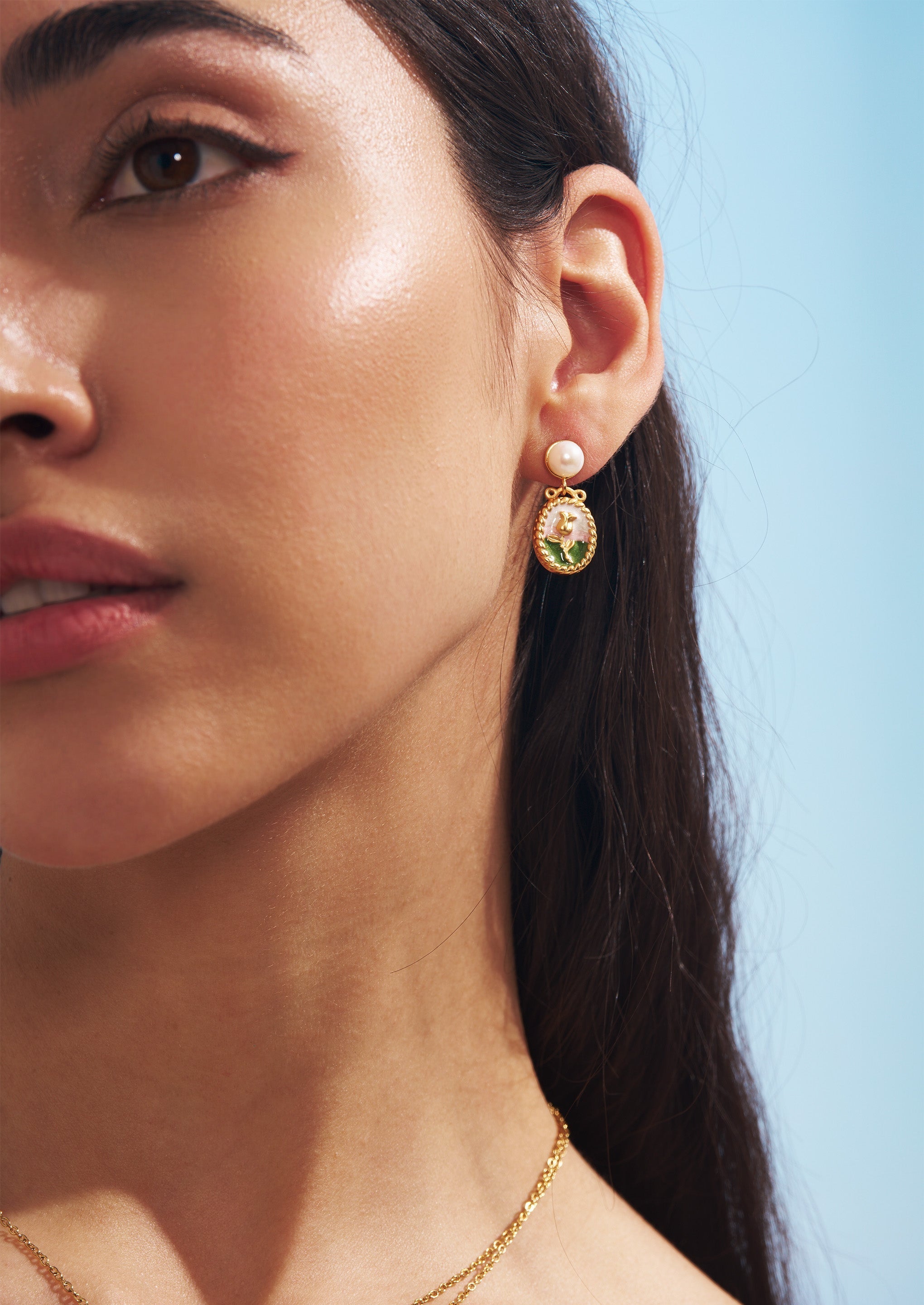 18K Gold-Plated Brass Rose Wreath Stud Earrings with Imitation Pearl