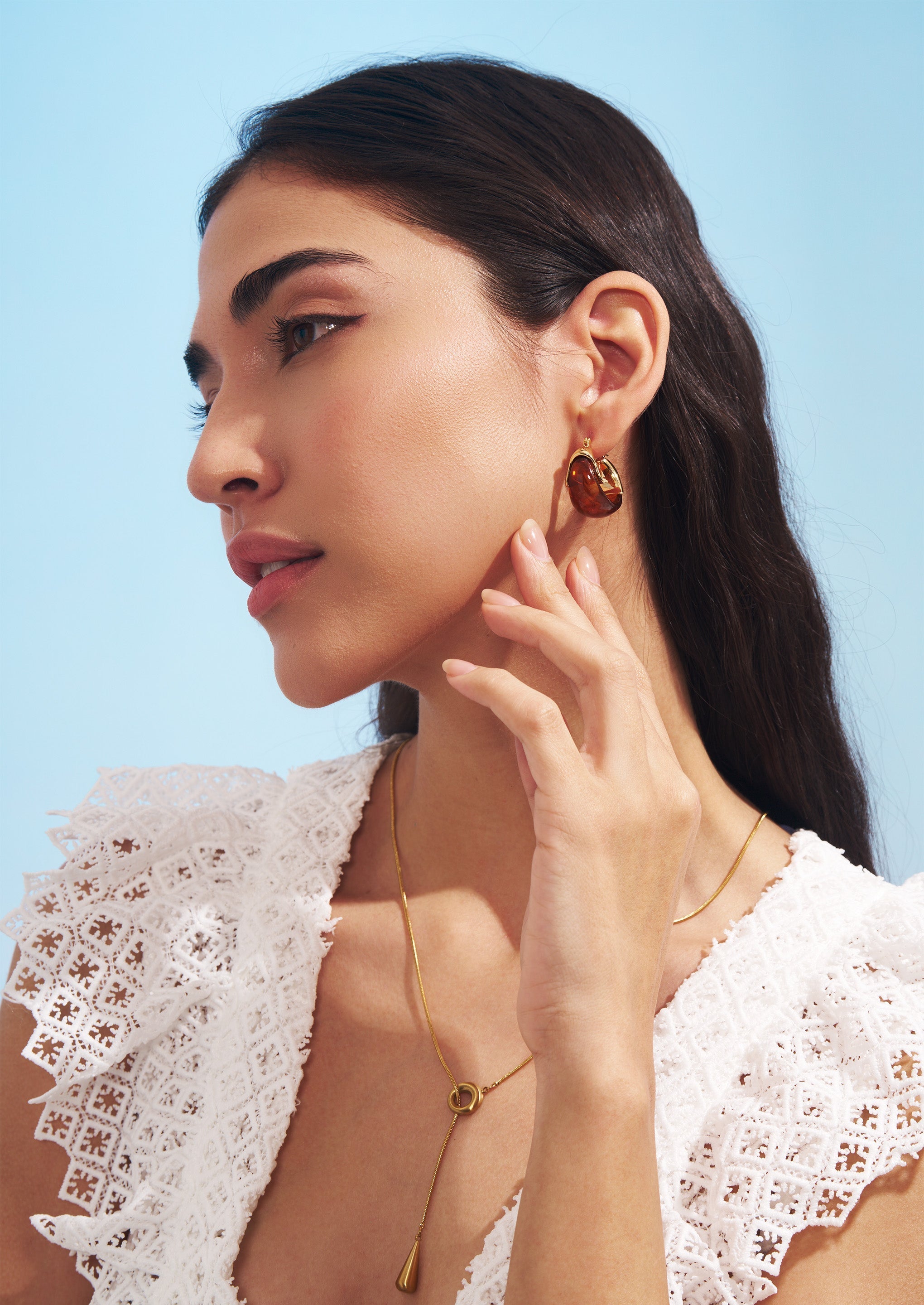 18K Gold-Plated Brass Sculptural Resin Hoop Earrings