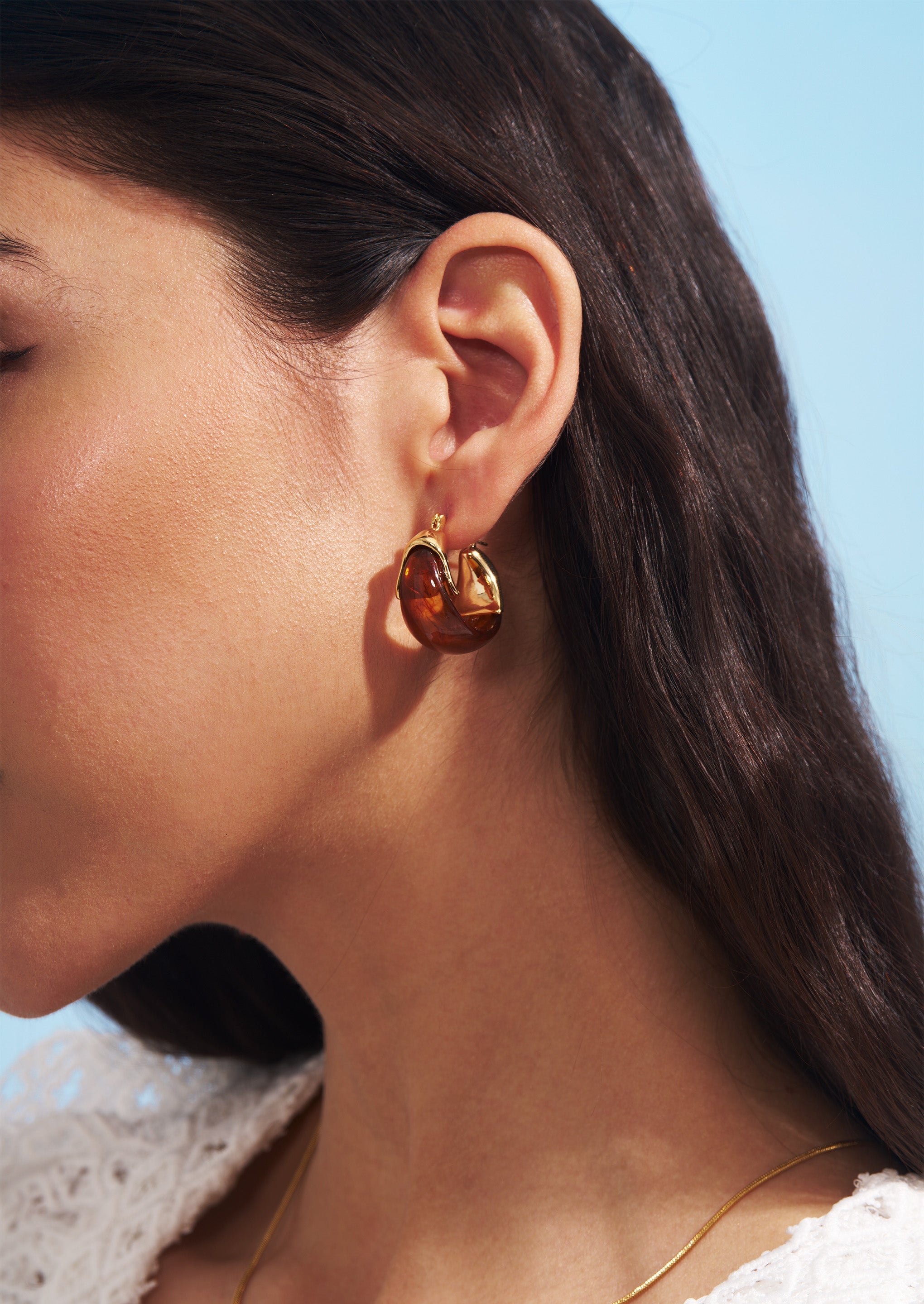 18K Gold-Plated Brass Sculptural Resin Hoop Earrings