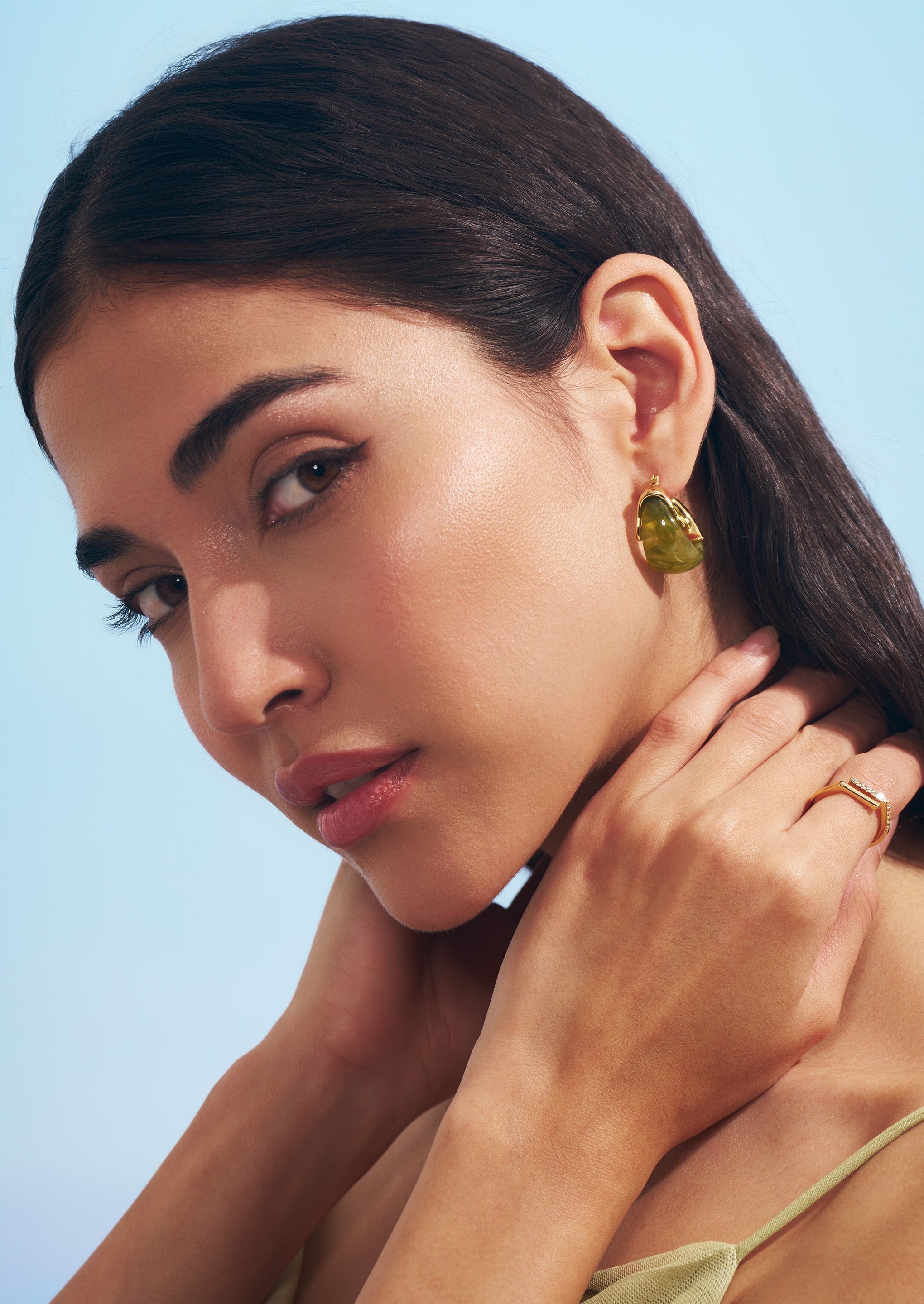 18K Gold-Plated Brass Sculptural Resin Hoop Earrings