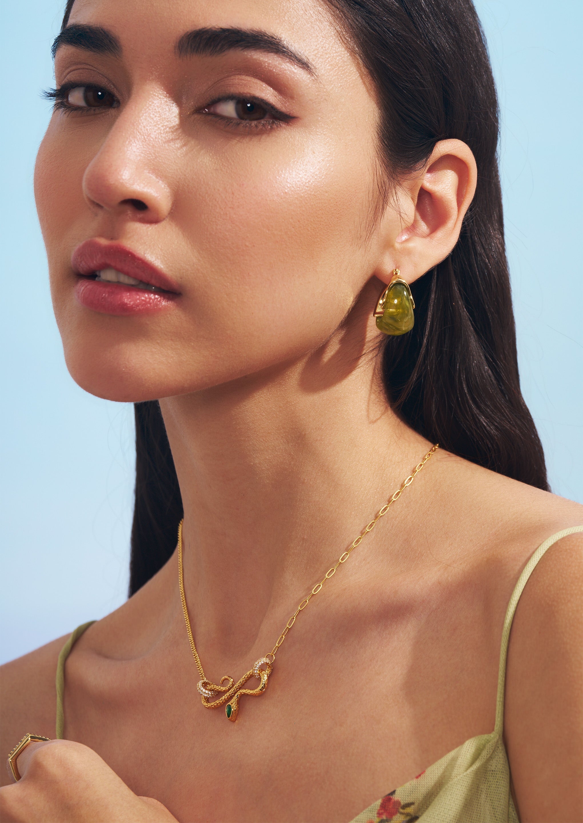 18K Gold-Plated Brass Sculptural Resin Hoop Earrings