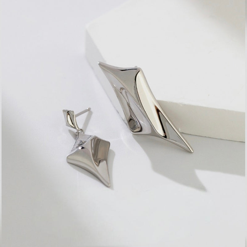Sterling Silver Necklace/Earrings - Vintage Gold & White Gold Plated 4-Sided Star Pendant