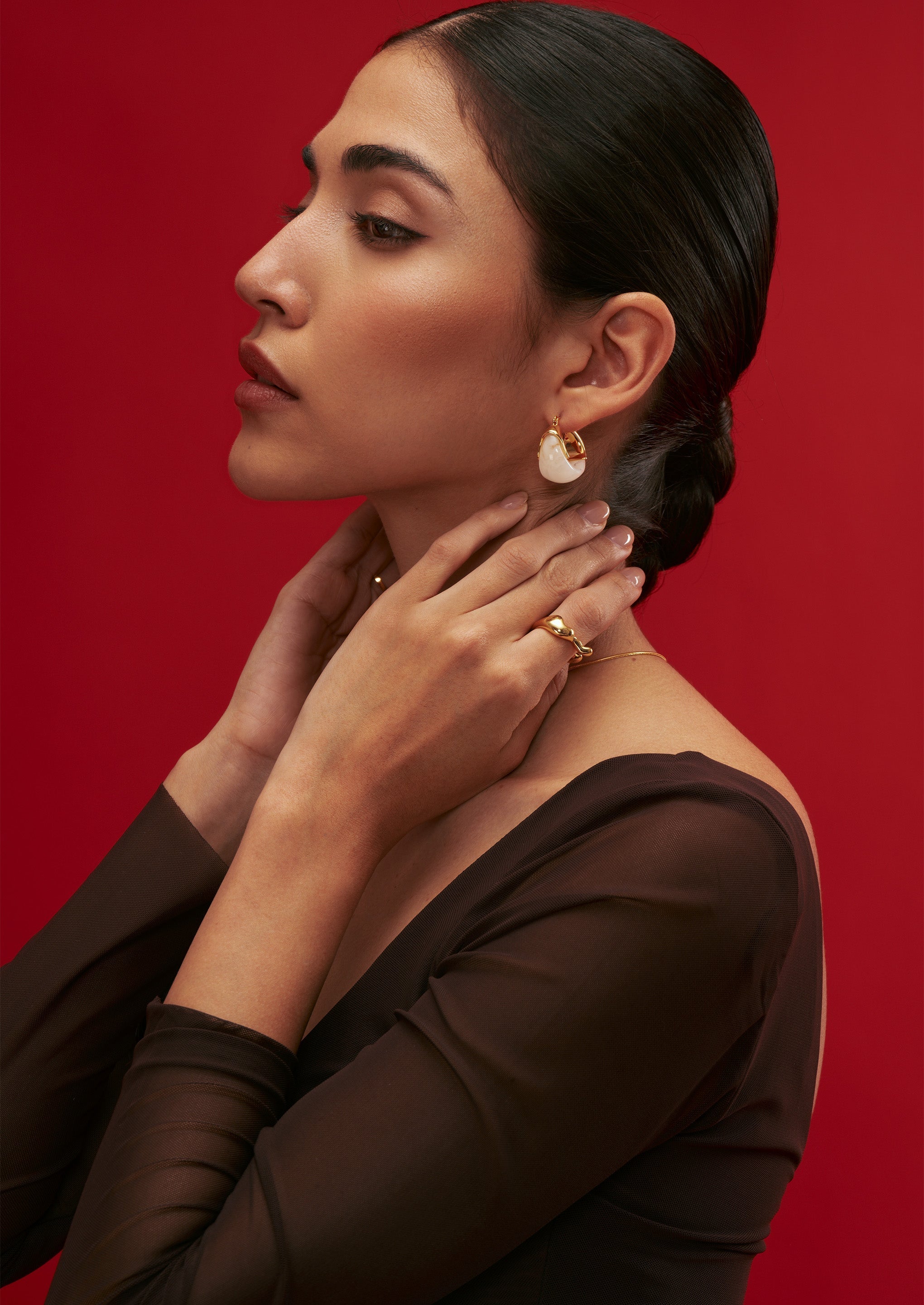 18K Gold-Plated Brass Sculptural Resin Hoop Earrings