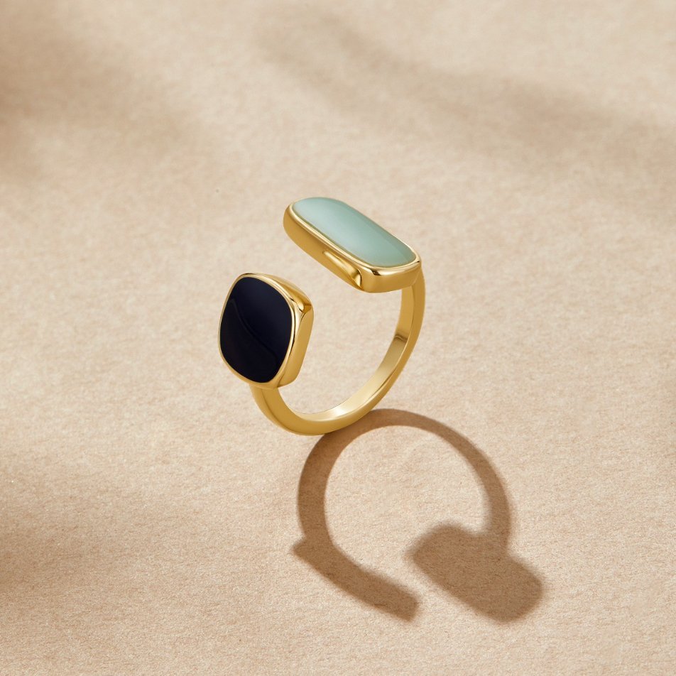 18K Gold-Plated Stainless Steel Aquamarine Wrap Ring