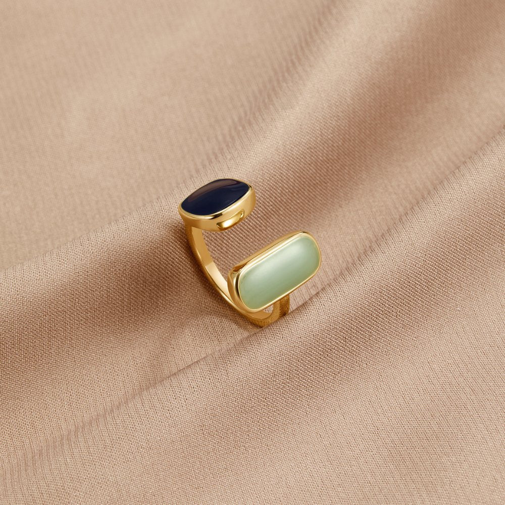 18K Gold-Plated Stainless Steel Aquamarine Wrap Ring