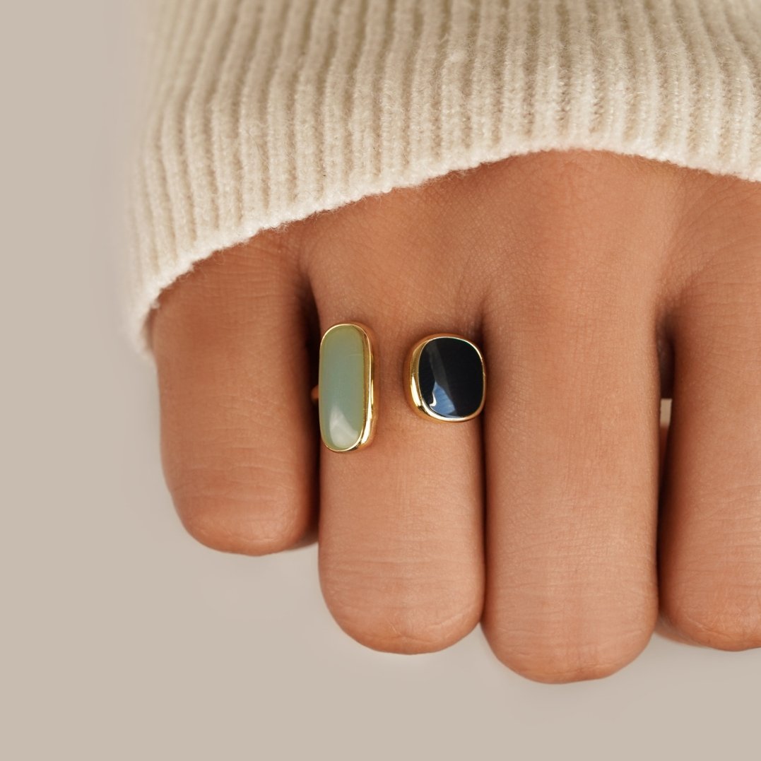 18K Gold-Plated Stainless Steel Aquamarine Wrap Ring
