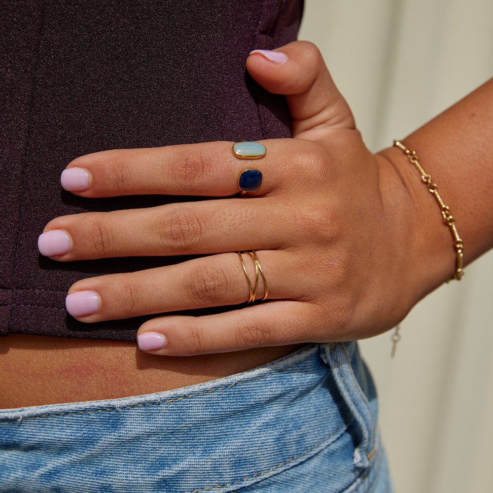 18K Gold-Plated Stainless Steel Aquamarine Wrap Ring