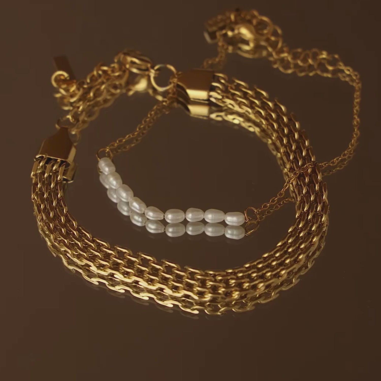 18K Gold-Plated Stainless Steel Mini Freshwater Pearl Bracelet