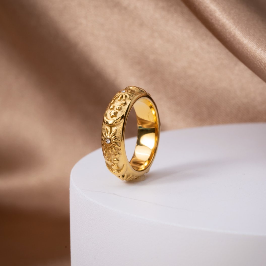 18K Gold-Plated Stainless Steel Celestial Crystal Ring