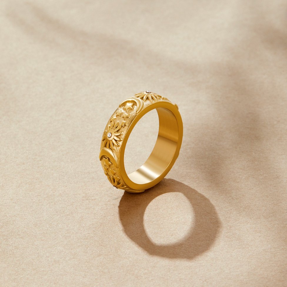 18K Gold-Plated Stainless Steel Celestial Crystal Ring
