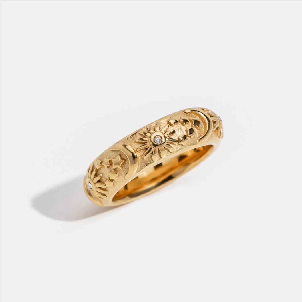 18K Gold-Plated Stainless Steel Celestial Crystal Ring