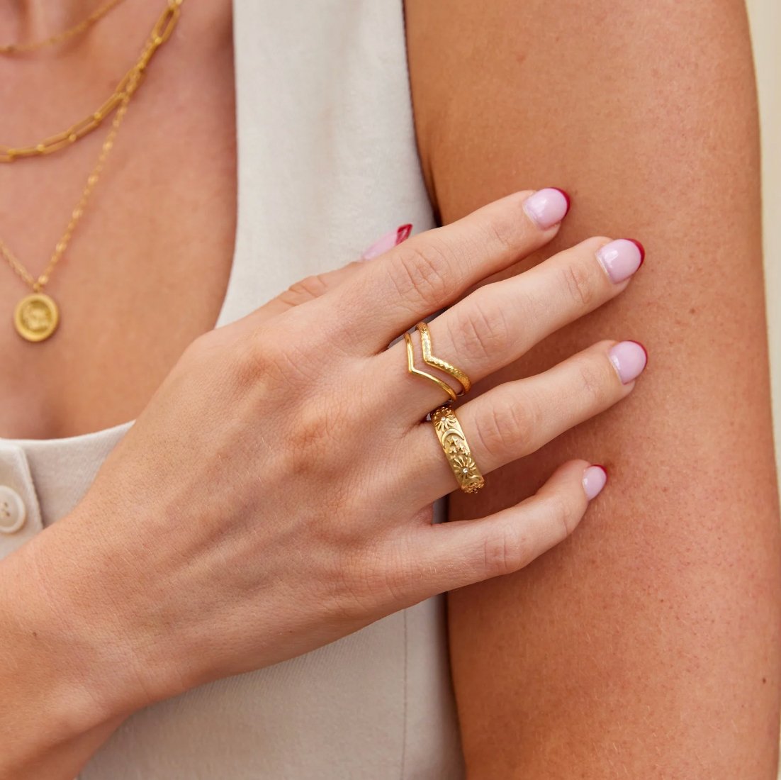18K Gold-Plated Stainless Steel Celestial Crystal Ring