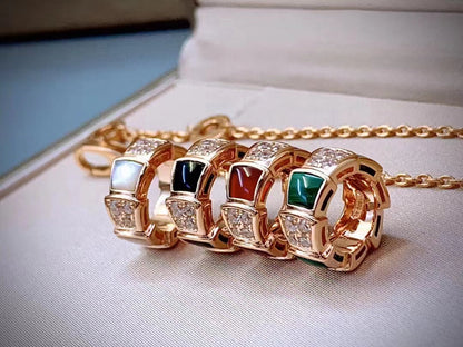 Chivo Boutique Serpenti Necklace,925 Silver,18k Rose Gold Plated,Green Agate