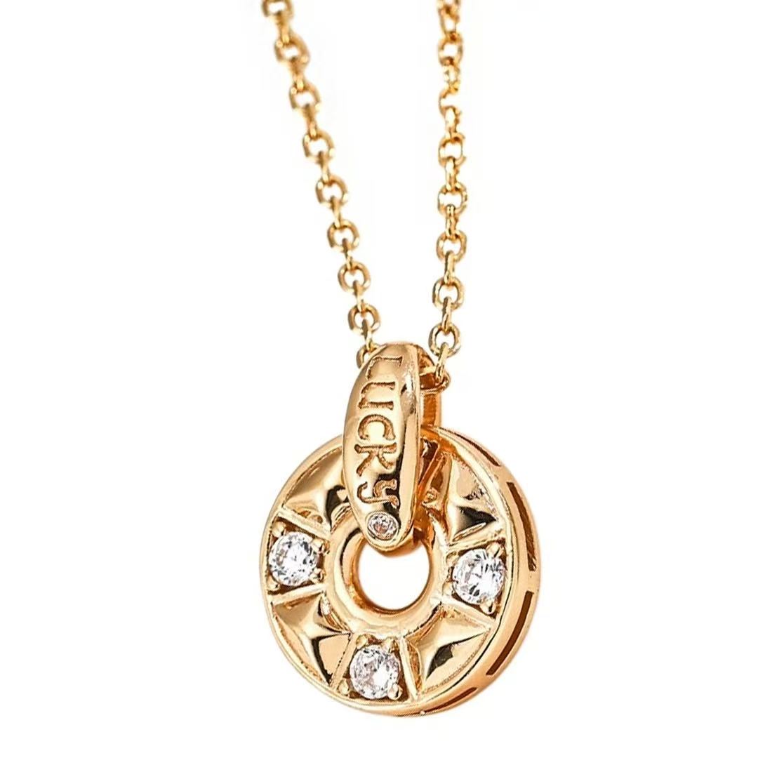 S925 Sterling Silver Lucky Wheel Jewelry Set – Adjustable Necklace, Ring & Earrings with Cubic Zirconia & Gold Rivet Design