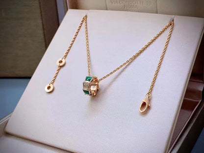 Chivo Boutique Serpenti Necklace,925 Silver,18k Rose Gold Plated,Green Agate