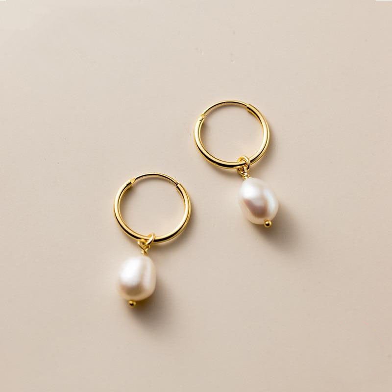 18K Gold-Plated Stainless Steel Freshwater Pearl Hoop Earrings