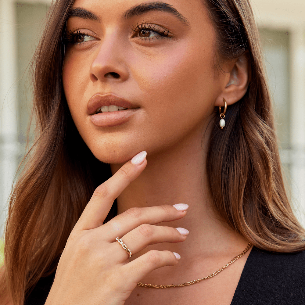 18K Gold-Plated Stainless Steel Freshwater Pearl Hoop Earrings