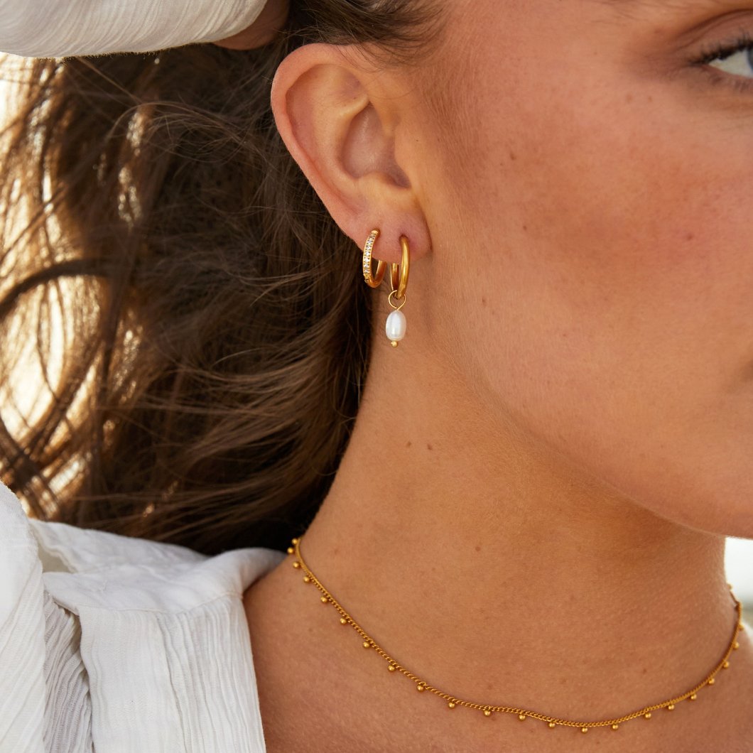 18K Gold-Plated Stainless Steel Freshwater Pearl Hoop Earrings