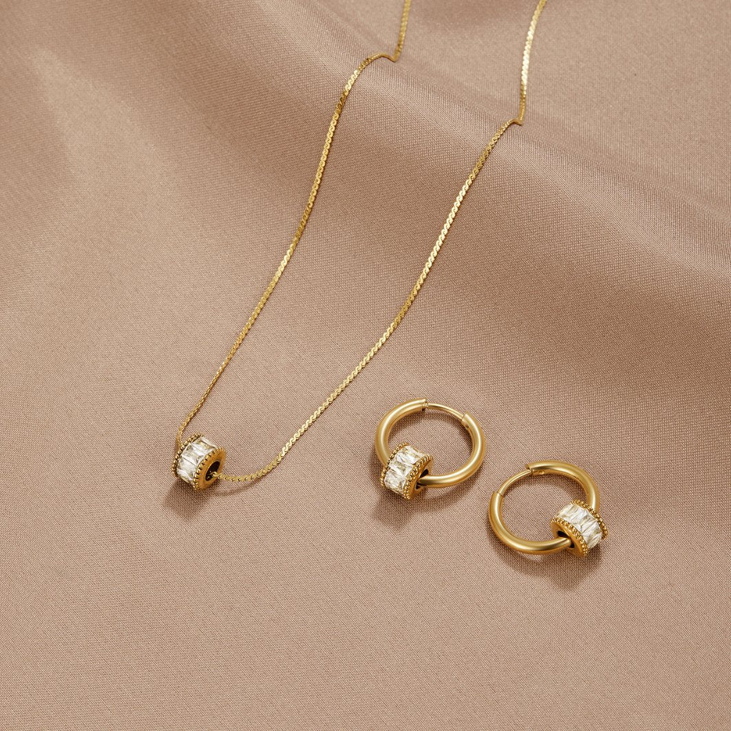 18K Gold-Plated Stainless Steel Crystal Hoop Earrings