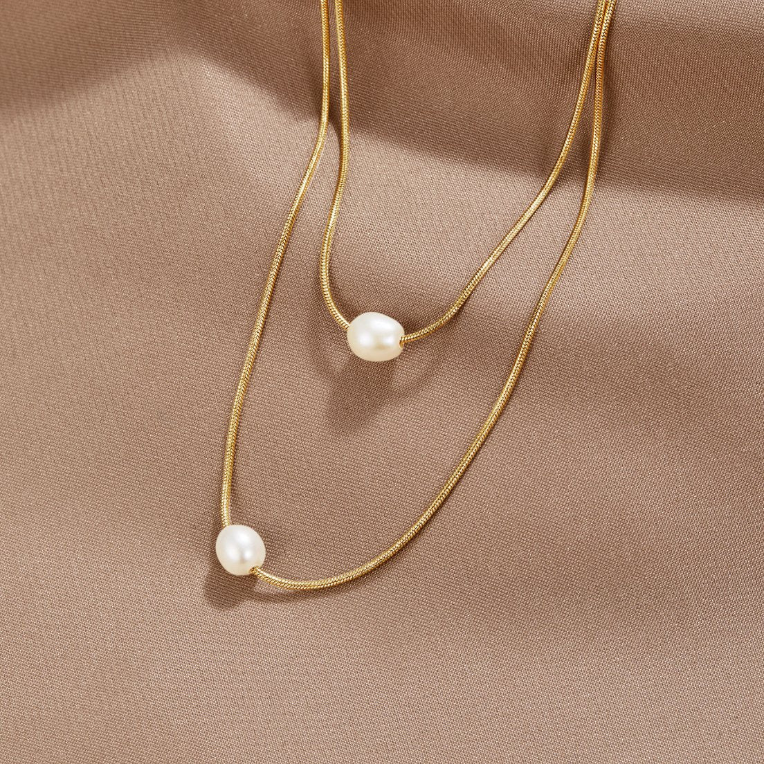 18K Gold-Plated Stainless Steel Layered Freshwater Pearl Necklace