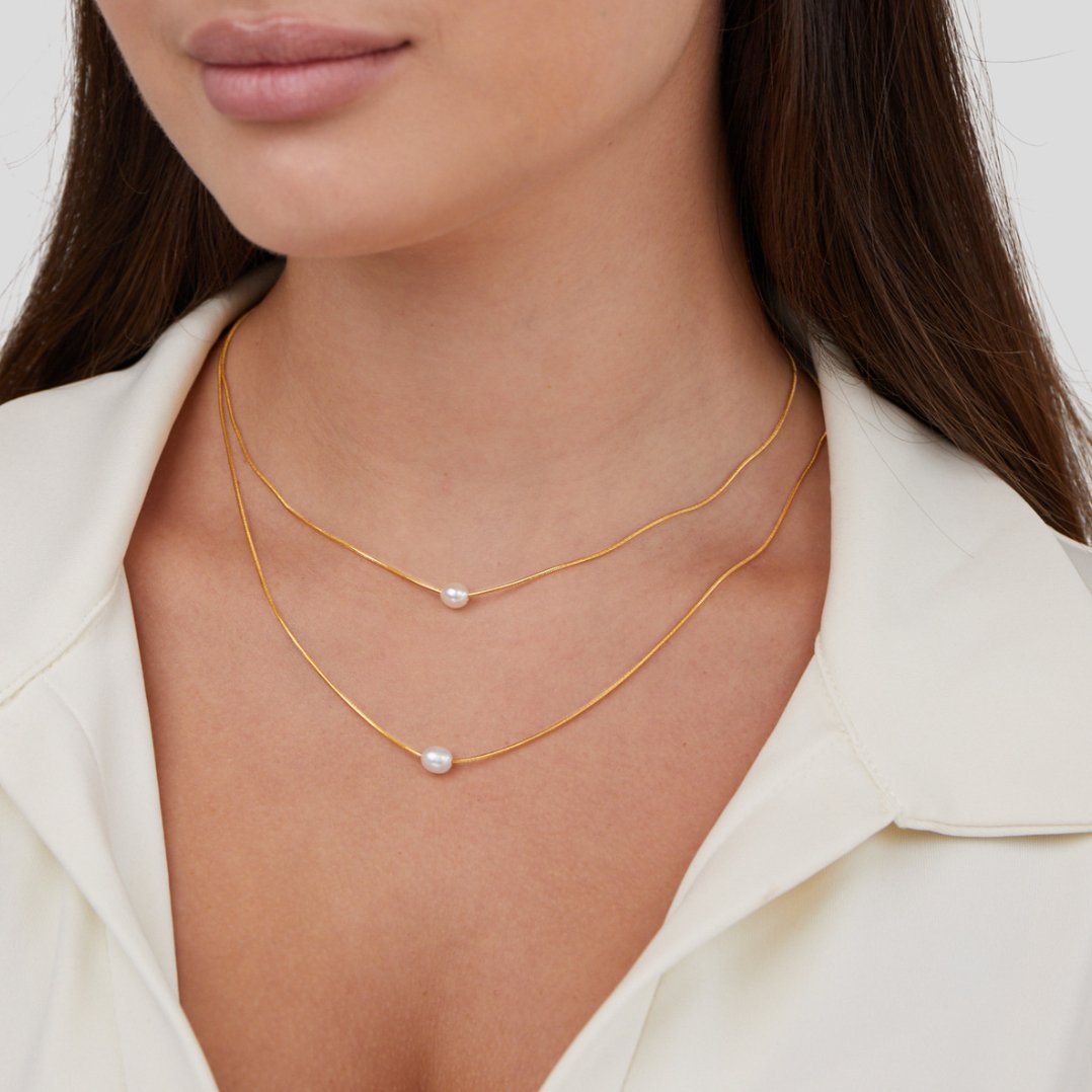 18K Gold-Plated Stainless Steel Layered Freshwater Pearl Necklace