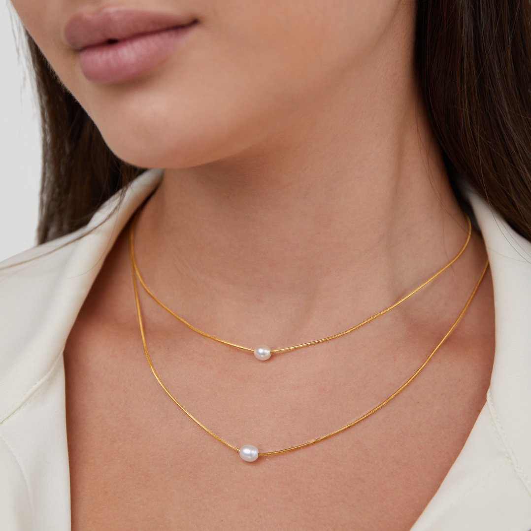 18K Gold-Plated Stainless Steel Layered Freshwater Pearl Necklace