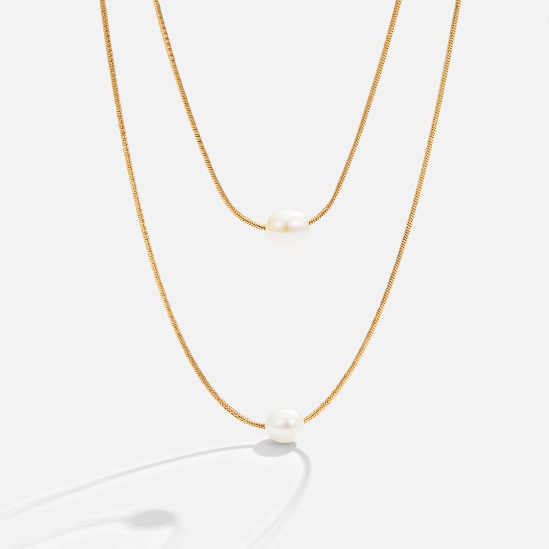 18K Gold-Plated Stainless Steel Layered Freshwater Pearl Necklace