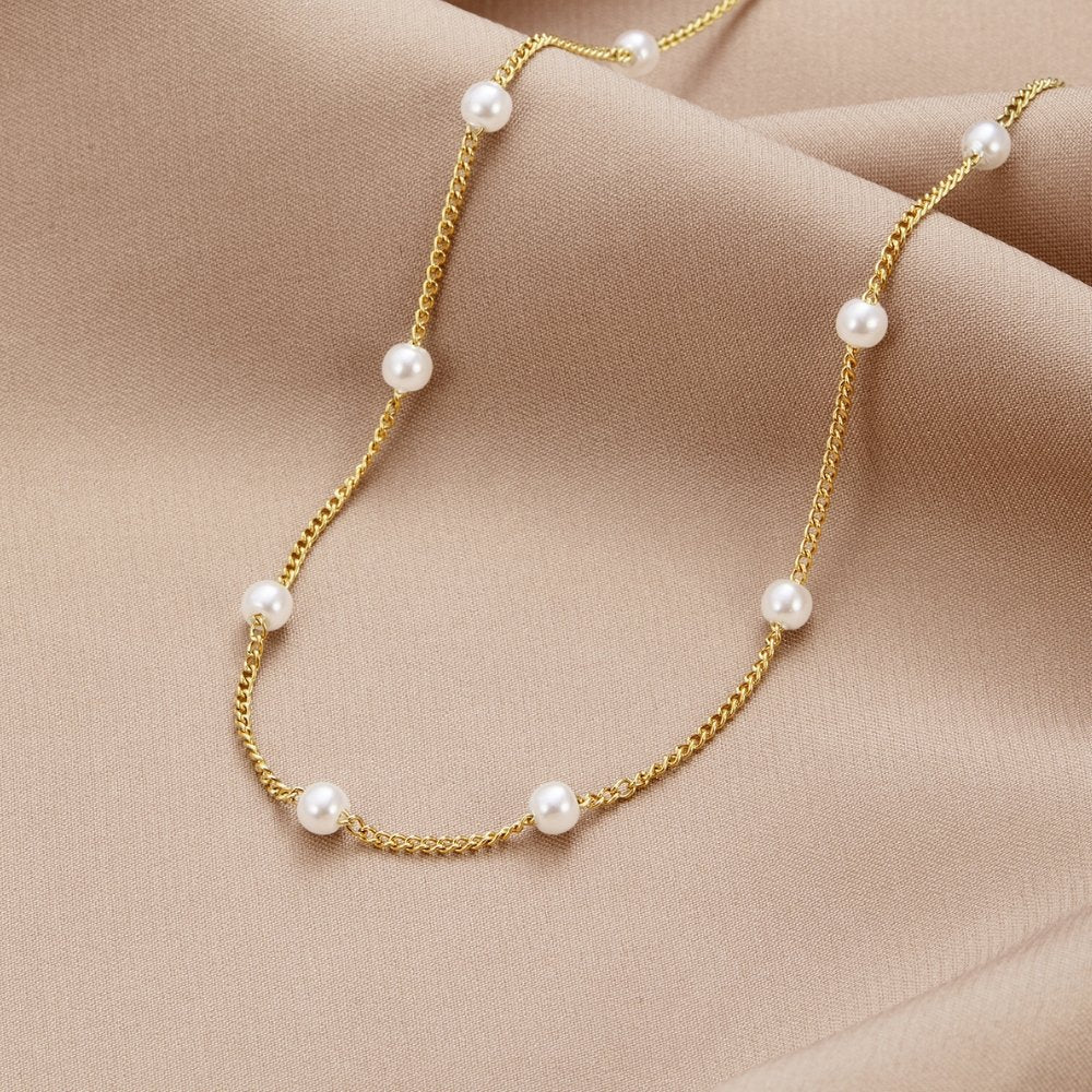 18K Gold-Plated Stainless Steel Pearl Pendant Necklace
