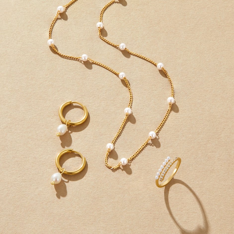 18K Gold-Plated Stainless Steel Pearl Pendant Necklace