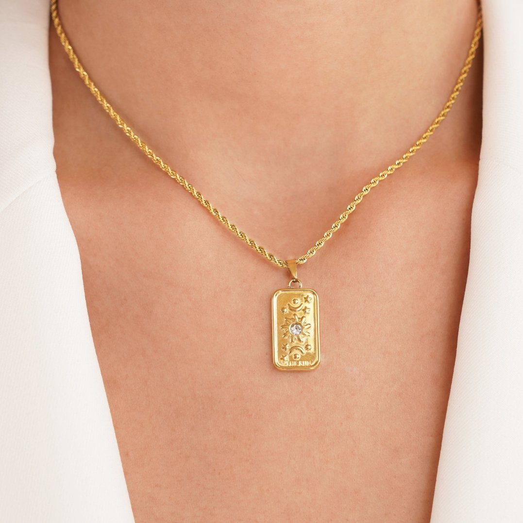 18K Gold-Plated Stainless Steel Tarot Sun Pendant Necklace