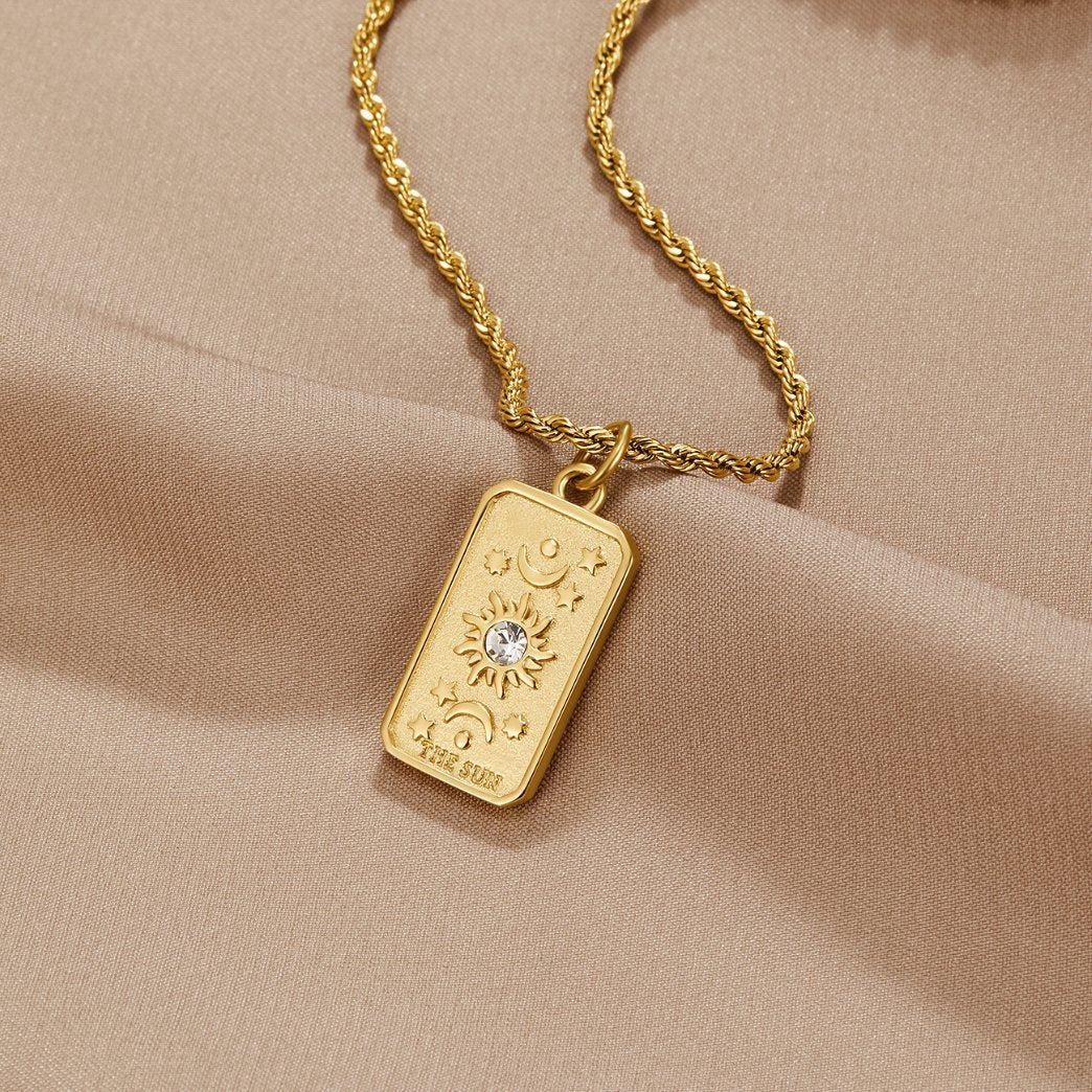18K Gold-Plated Stainless Steel Tarot Sun Pendant Necklace