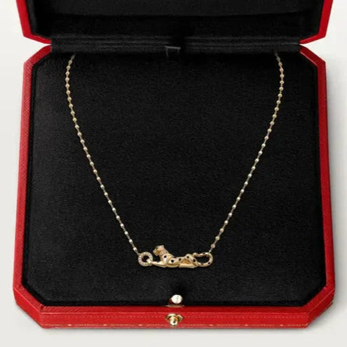 Gold Panther Pendant Necklace With Enamel Detail